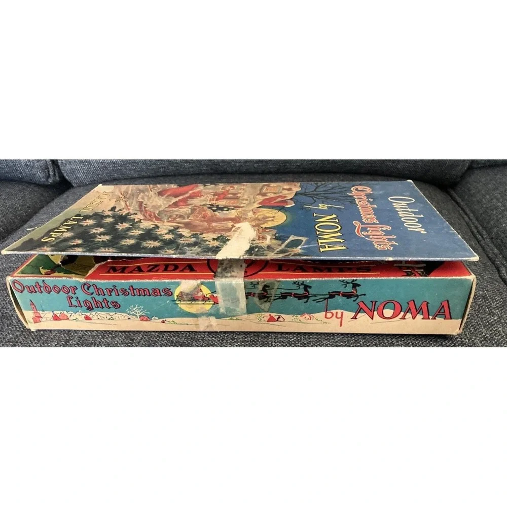 Vintage Noma 7 bulb Christmas outdoor light string red bead orig box 1940's